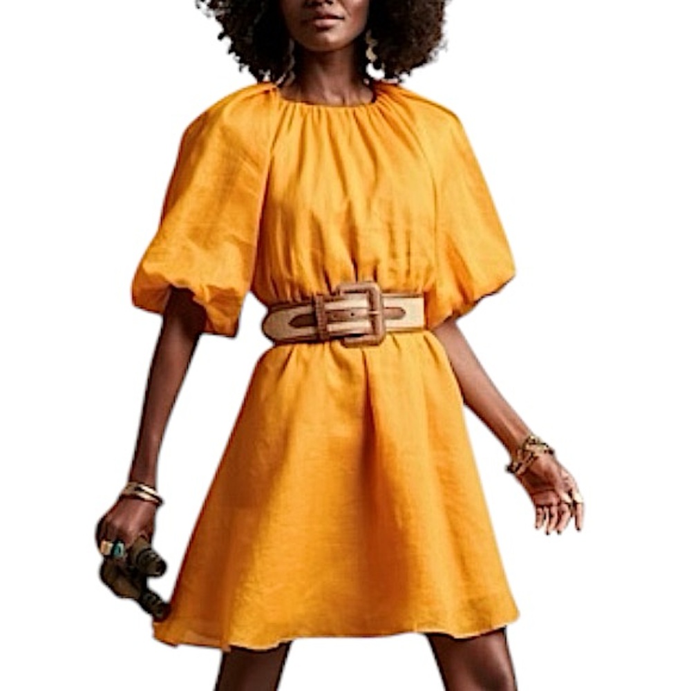 Mustard Ramie Open Back Dress - Banana Republic